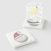 ゴルフボールクリスマス帽子 ストーンコースター (横)