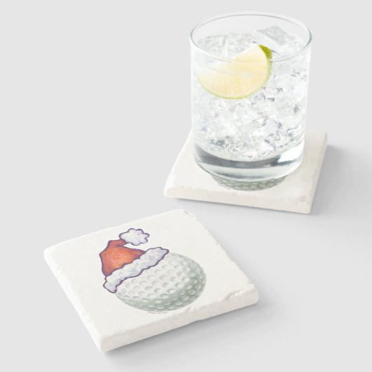 ゴルフボールクリスマス帽子 ストーンコースター (横)