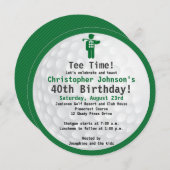 ゴルフボールグリーンブラックゴルフバースデーパーティーの招待 招待状 (正面/裏面)