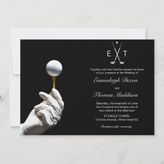 ゴルフボールグローブハンドエレガントな結婚式 招待状 (正面)