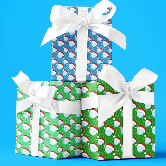 ゴルフボールサンタズハット&スノーフレークカラフル ラッピングペーパーシート