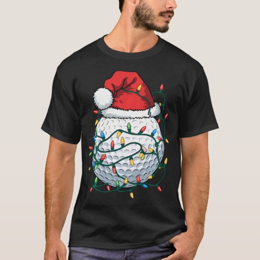 ゴルフボールサンタハットメンズウィメンズクリスマスゴルフ Tシャツ (正面)