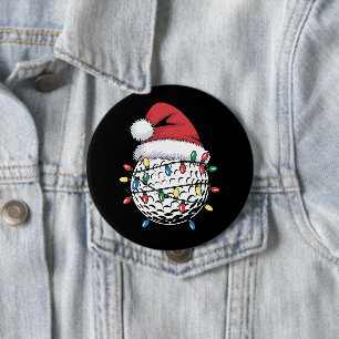 ゴルフボールサンタ帽子クリスマスゴルフXmasライト 缶バッジ