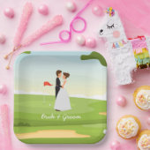 ゴルフボールティーズパ付きゴルフ結婚新郎新婦 ペーパープレート (パーティー)