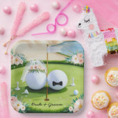 ゴルフボールティーズパ付きゴルフ結婚新郎新婦 ペーパープレート (パーティー)