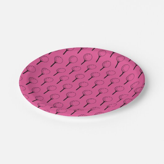 ゴルフボールティーパターンピンククラシック色ゴルフおもしろい ペーパープレート (アングル)