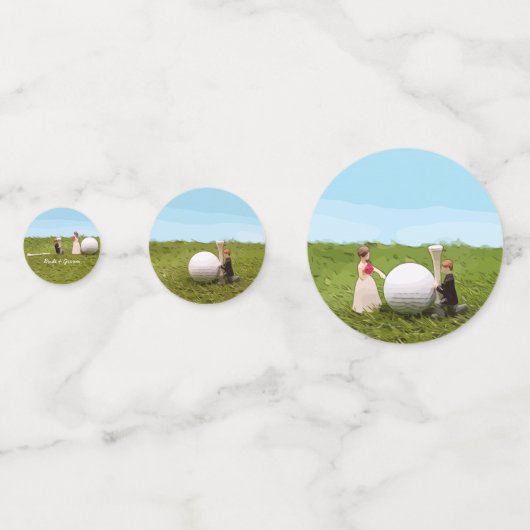 ゴルフボールティー付きのゴルフの新結婚郎新婦 コンフェッティ (裏面)