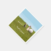 ゴルフボールティー付きゴルフの新郎新婦結婚。 スタンダードカクテルナプキン (角)