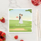 ゴルフボールティー付きゴルフの新郎新婦結婚。 スタンダードランチョンナプキン (インサイチュ)