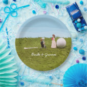 ゴルフボールティー付きゴルフの新郎新婦結婚。 ペーパープレート (パーティー)