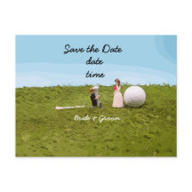 ゴルフボールティー付きゴルフの新郎新婦結婚。