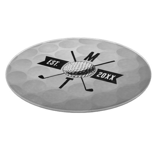 ゴルフボールテクスチャー&クラブイニシャルモノグラム カッティングボード (角)