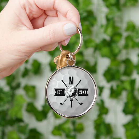 ゴルフボールテクスチャー&クラブイニシャルモノグラム キーホルダー (手)