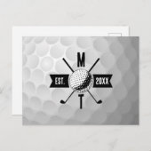 ゴルフボールテクスチャー&クラブイニシャルモノグラム シーズンポストカード (正面/裏面)