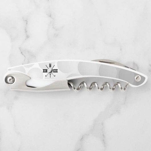 ゴルフボールテクスチャー&クラブイニシャルモノグラム ソムリエナイフ (正面)