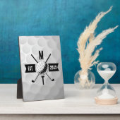 ゴルフボールテクスチャー&クラブイニシャルモノグラム フォトプラーク (側面)