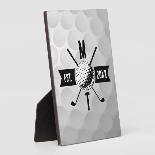 ゴルフボールテクスチャー&クラブイニシャルモノグラム フォトプラーク (側面)