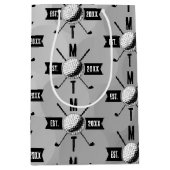 ゴルフボールテクスチャー&クラブイニシャルモノグラム ミディアムペーパーバッグ (正面)