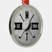 ゴルフボールテクスチャー&クラブイニシャルモノグラム メタルオーナメント (右)