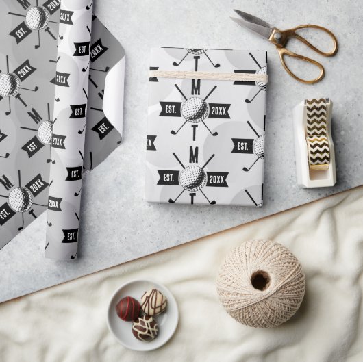 ゴルフボールテクスチャー&クラブイニシャルモノグラム ラッピングペーパー (クラフト)