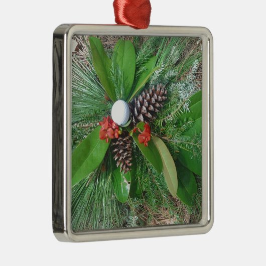 ゴルフボールパインコーンと常緑樹クリスマス メタルオーナメント (右)