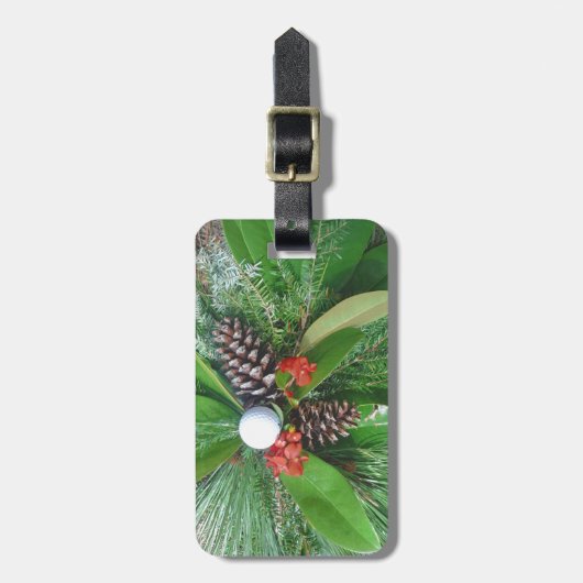 ゴルフボールパインコーンと常緑樹クリスマス ラゲッジタグ (正面縦)