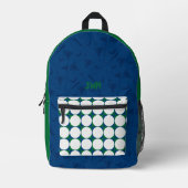 ゴルフボールパターンイニシャルグリーンブルー名門私立校風のおもしろい プリントバックパック (正面)
