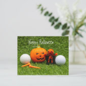 ゴルフボールパンプキン付きゴルフハロウィーンデイ幽霊 ポストカード (スタンド正面)