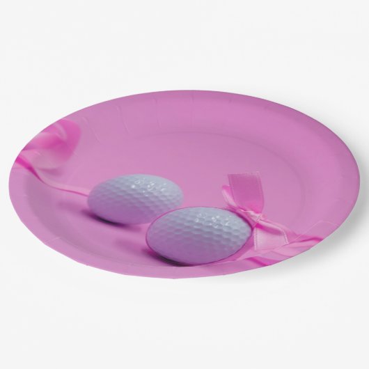 ゴルフボールピンクリボンベビシャワーガール/誕生日 ペーパープレート (アングル)