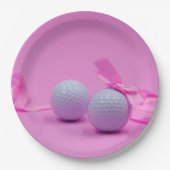 ゴルフボールピンクリボンベビシャワーガール/誕生日 ペーパープレート (正面)