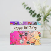 ゴルフボールフラグ及びカート付きゴルフハッピーバースデー ポストカード (スタンド正面)