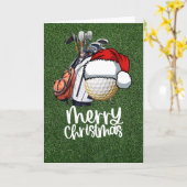 ゴルフボール付きゴルフクリスマスクリスマスサンタハット衣服 カード (黄色い花)