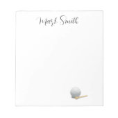 ゴルフボール及びティーを有するゴルファーの名称付きゴルフ ノートパッド (正面)