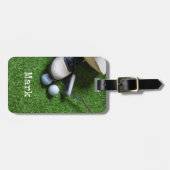 ゴルフボール及びパターを備えたゴルファーバッグラベル ラゲッジタグ (正面横)
