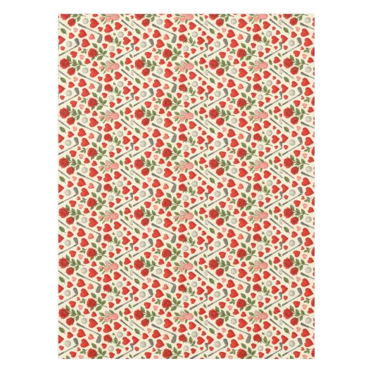 ゴルフボール及びレッドローズ赤いハートゴルフ好きゴルファー テーブルクロス (正面)