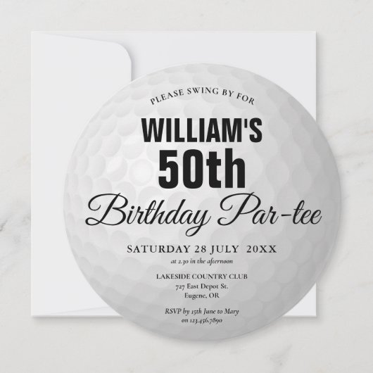 ゴルフボール型のバースデーパーティー招待状 招待状 (正面)