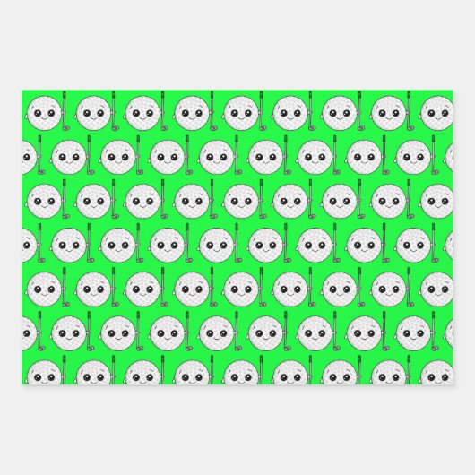 ゴルフボール誕生日とクリスマス ラッピングペーパーシート (正面)