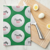 ゴルフボール誕生日パーティー – 50thまたは他の年 キッチンタオル (四つ折り)