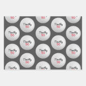 ゴルフボール誕生日パーティー – 50thまたは他の年 ラッピングペーパーシート (正面3)