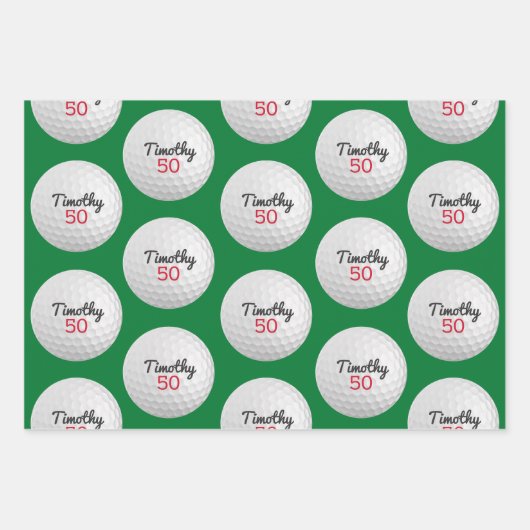 ゴルフボール誕生日パーティー – 50thまたは他の年 ラッピングペーパーシート (正面)