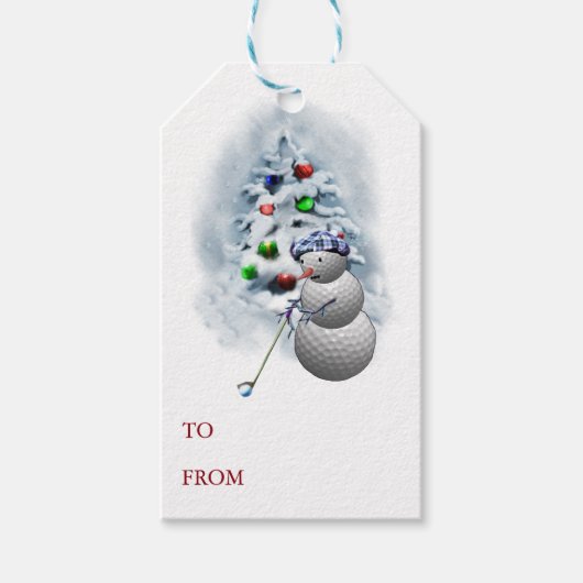 ゴルフボール雪だるまクリスマス ギフトタグ (正面)