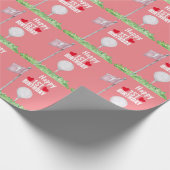 ゴルフボール1日の誕生日(ピンクにボールとフラグ付き) ラッピングペーパー (角)