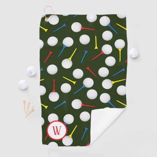 ゴルフボール&ティーゴルファーパターン（の模様が）あるモノグラム ゴルフタオル (インサイチュ)