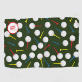 ゴルフボール&ティーゴルファーパターン（の模様が）あるモノグラム ゴルフタオル (横)