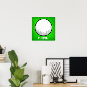 ゴルフボール;ネオングリーンストライプボール ポスター (ホームオフィス)