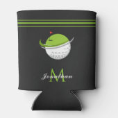 ゴルフボール&フラグ名前をカスタムするイニシャルグレストライプのー 缶クーラー (裏面)