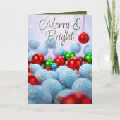 ゴルフボール&光沢のあるオーナメント・ファミリーフォトグリーン シーズンカード (正面)