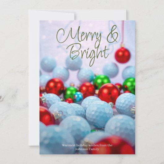 ゴルフボール&光沢のあるオーナメント・家族の写真金ゴールド シーズンカード (正面)