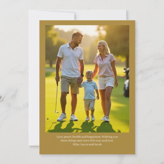 ゴルフボール&光沢のあるオーナメント・家族の写真金ゴールド シーズンカード (裏面)