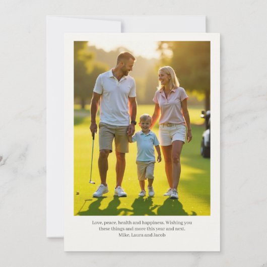 ゴルフボール&光沢のあるオーナメント・家族写真 シーズンカード (裏面)